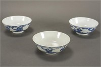 Three Chinese Qing Dynasty Blue and White