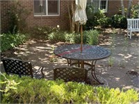 PATIO FURNITURE SET - TABLE, CHAIRS & UMBRELLA