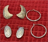 3 pairs sterling earrings