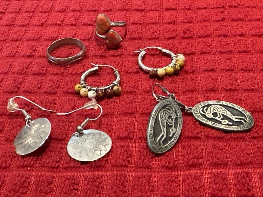 Sterling earrings & 2 rings
