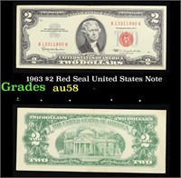 1963 $2 Red Seal United States Note Grades Choice