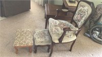 Vintage Wood Chair & (2) Small Foot Stools