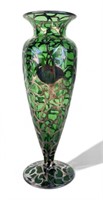 Antique Emerald Green Vase w/ Silver Overlay