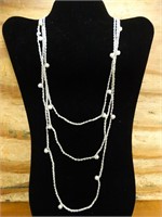 72" Wrap Style Faux Pearl & White Chain Necklace