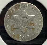 1853 Three Cent Piece, Silver (AU50)