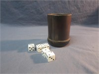 Vintage Leather Dice Cup W/ Dice (Bar Dice)