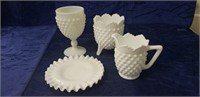 (4) Fenton Hobnail Milk Glass Pieces