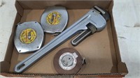 Heavy Duty 18" Pipe Wrench & Tape Measures
