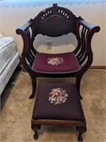 ANTIQUE SADDLE CHAIR & FOOTSTOOL