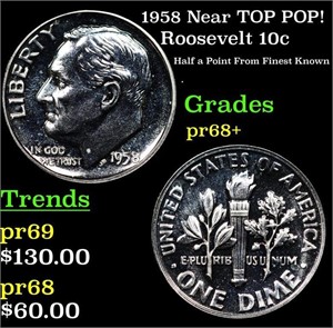 Proof 1958 Roosevelt Dime Near TOP POP! 10c Graded