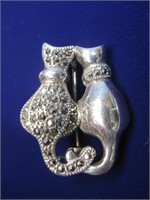 Sterling Silver & Marcasite Cats Pin/Brooch