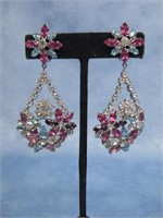 Vtg. Rhinestone Chandelier Clip On Earrings