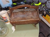 Small wooden handled box with flaps ( broke leg)