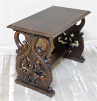 Neo Renaissance Dolphin Carved Oak Side Table.