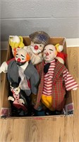Clown dolls, 5,all ages, played with, interesting