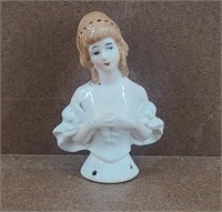 Vtg Porcelian Half Doll / Pin Cushion Doll