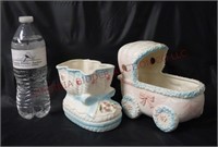 Vintage Relpo Baby Shoe & Carriage Planters