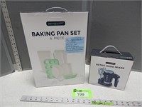 Baking pan set and retro hand mixer; bother NIB