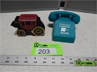 Wells Fargo metal coin bank and Norwest phone coin