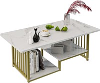 Wolawu Coffee Table  White Marble  2-Tiers