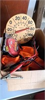 Box of miscellaneous- jumper cables, weed eater