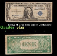 1935A $1 Blue Seal Silver Certificate Grades vf+