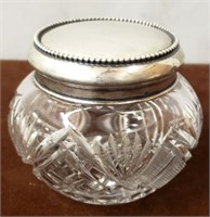 ANTIQUE CUT GLASS POWDER JAR W/ STERLING LID