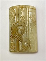 2Sided Hand Carved Oriental White Jade Pendant 32G