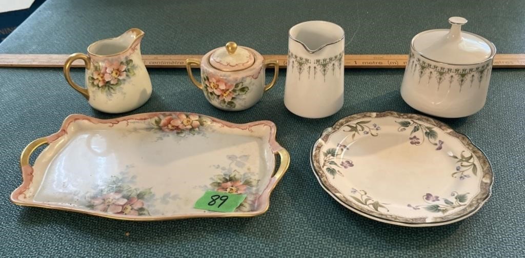 2 Cream & sugar sets with serving plate