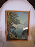 Vintage Mountain Lake Print 17" x 13"