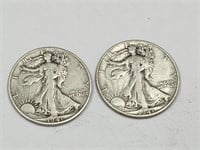 2-1941 D Walking Liberty Silver Half Dollar Coins