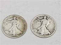 2- 1917 Walking Liberty Silver Half Dollar Coins