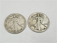 2- 1941 Walking Liberty Silver Half Dollar Coins