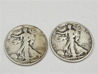 2-1934 D Walking Liberty Silver Half Dollar Coins
