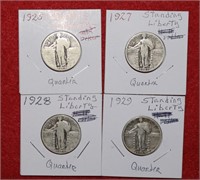(4) Standing Liberty Quarters 1925 to 1929 Mix