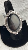 Black Onyx Ring Size 8 German Silver