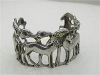 Vintage Sterling Horse & Tree Cuff Bracelet, 6.5",