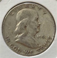 Silver 1951 Franklin half dollar