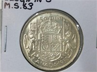 1950 "design O"(ms63)  Can Silver 50 Cents