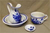 Hand Painted Blue and White Wash Set.