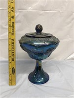 Carnival glass compote with lid