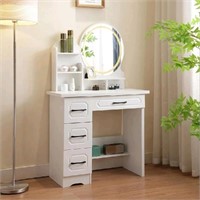 Makeup Vanity Desk with Large Lighted Mirror, Asse