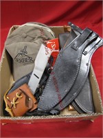 1 flat: 8 knife sheaths, 6 ballcaps, &