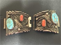 Sterling Silver Turquoise & Coral Wrist Watch