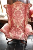 JACOBEAN STYLE WING BACK CHAIR HIGH BACK, NAIL
