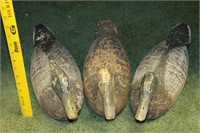 3 Wood Carved Duck Decoys