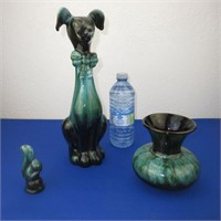 Blue Mountain Pottery Tall Bow Tie Dog, Squirrel &