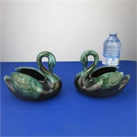 2 Blue Mountain Pottery Swans 5.75" H x 7" L