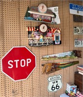 Diner signs painted saw and stop sign