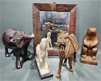 VARIOUS ANIMALS AND ANTIQUE MIRROR LOT
